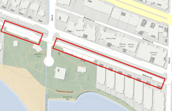 Map of proposed Dundarave Park pay parking zones